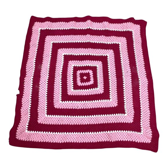 Handmade Crochet Baby Blanket Pink Squares Chair Lap Wheelchair throw READ - Picture 6 of 7